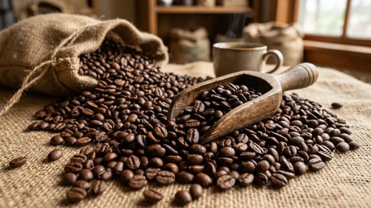 Ilustrasi kopi, biji kopi.