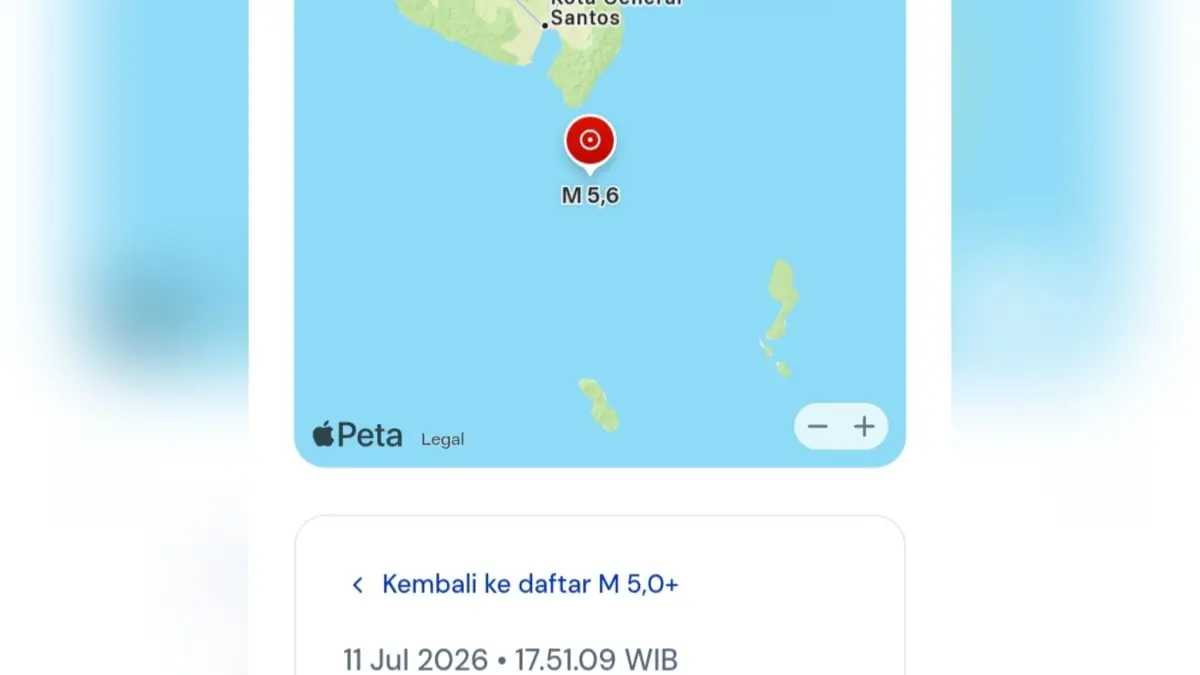 Gempa Bumi Magnitudo 5,6 kembali mengguncang barat laut Kabupaten Kepulauan Sangihe, Sabtu (11/7/26).