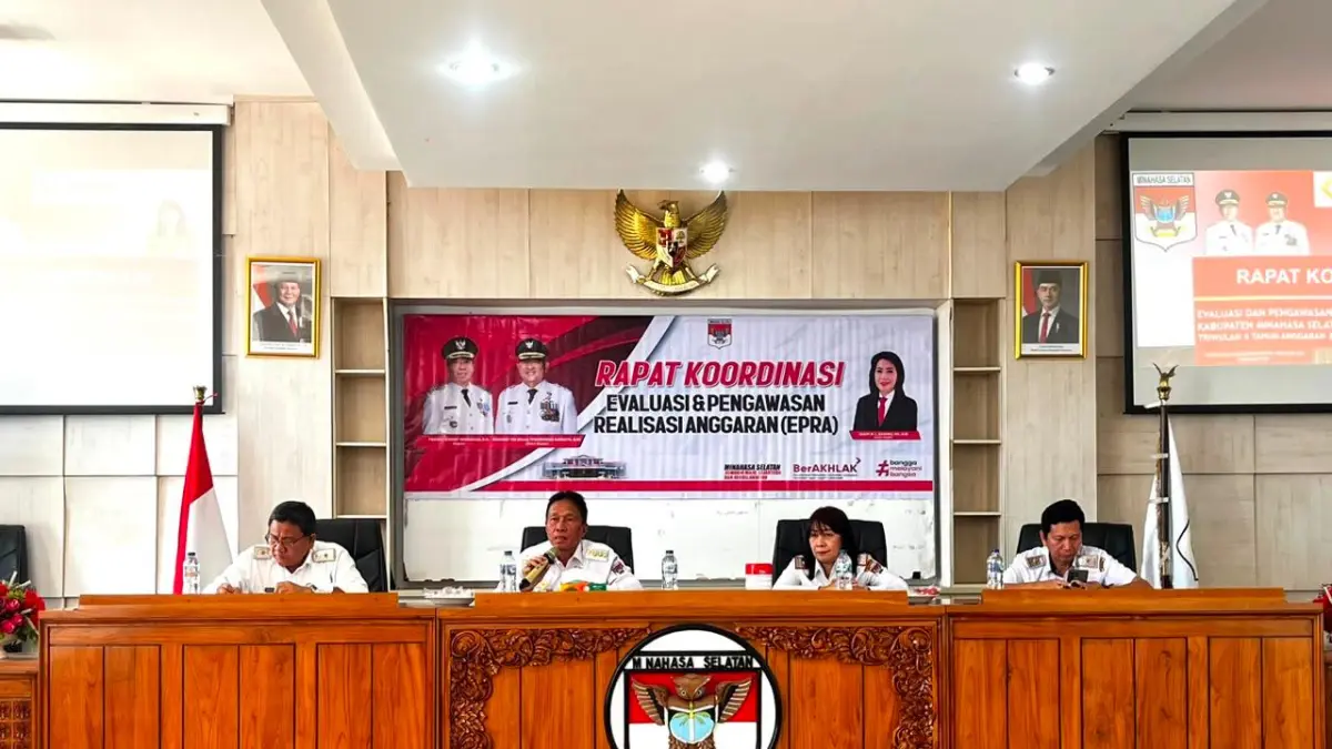 SAMAKAN VISI: Rapat Koordinasi Evaluasi dan Pengawasan Realisasi Anggaran (EPRA) Kabupaten Minahasa Selatan Triwulan II Tahun Anggaran 2026 yang digelar di Kantor Bupati Minsel, Rabu (15/7).