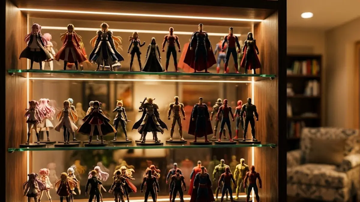 Ilustrasi koleksi action figure sebagai tren investasi alternatif di kalangan anak muda.