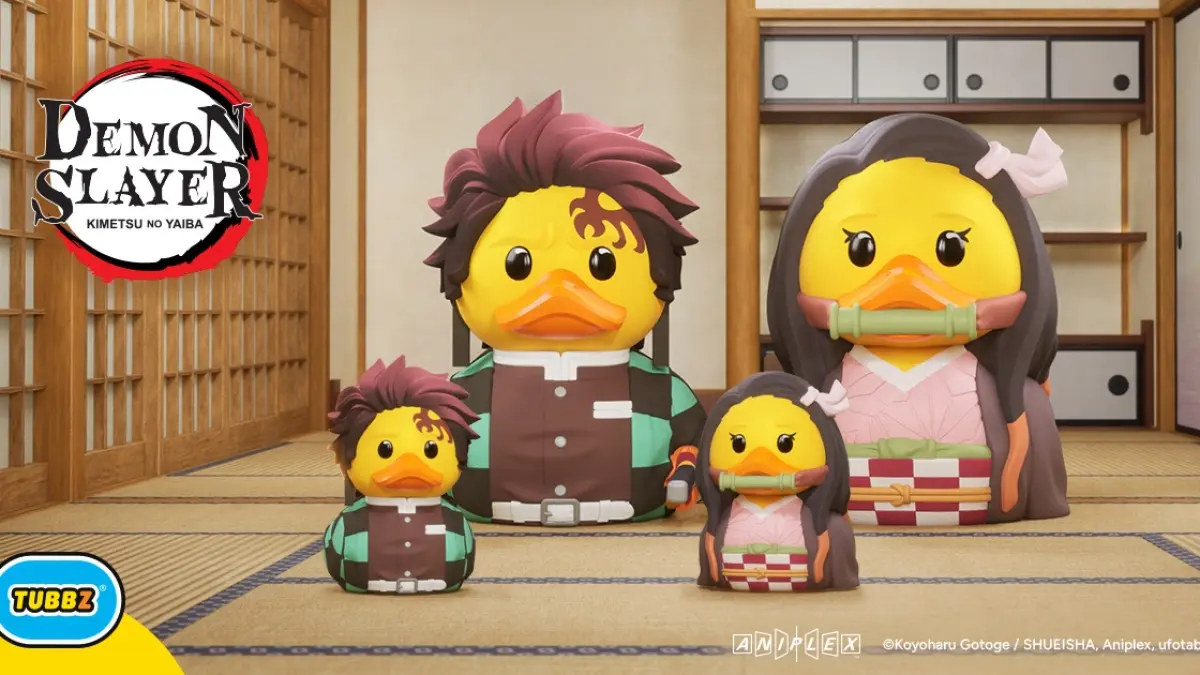 Figur koleksi resmi TUBBZ x Demon Slayer: Kimetsu no Yaiba menampilkan Tanjiro Kamado dan Nezuko Kamado dalam bentuk bebek karet (rubber duck). Koleksi ini tersedia dalam edisi Collector