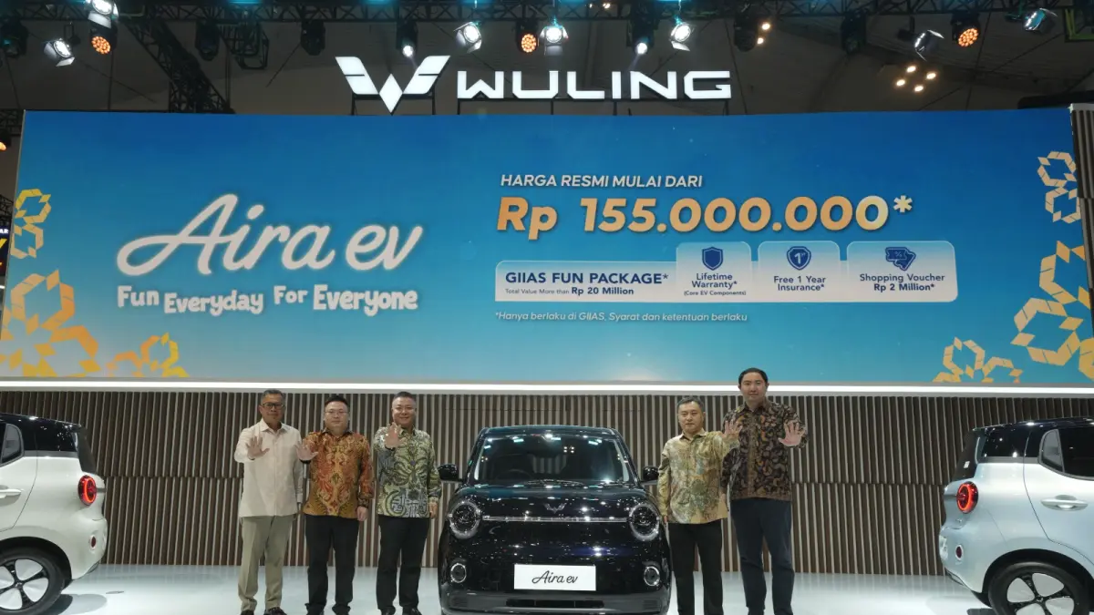 Wuling meluncurkan Aira ev di GIIAS 2026. Mobil listrik perkotaan ini dipasarkan mulai Rp155 juta (OTR Jakarta). 