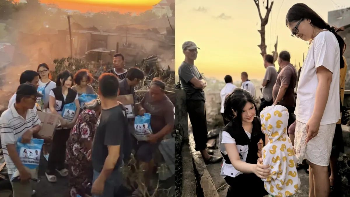 Anggota DPRD yang juga adalah Ketua PSI Manado bersama pengurus saat menyapa dan memberikan bantuan kepada korban kebakaran di Pakowa, Wanea, Kamis (30/6)