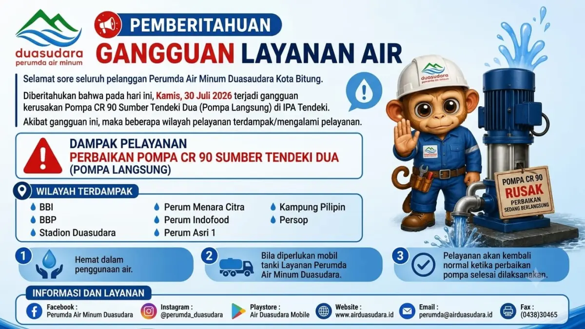 Pemberitahuan Perumda Air Minum Duasudara Bitung.(Dok Istimewa)