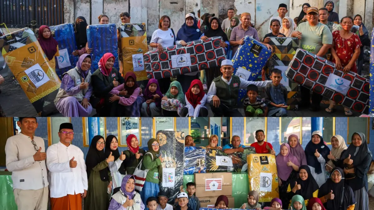 Korban kebakaran yang mengungsi di Masjid Al amin Aspol Wanea mendapat bantuan dari Yayasan Senyum Bahagia Bersama Indonesia, Jumat (31/7)