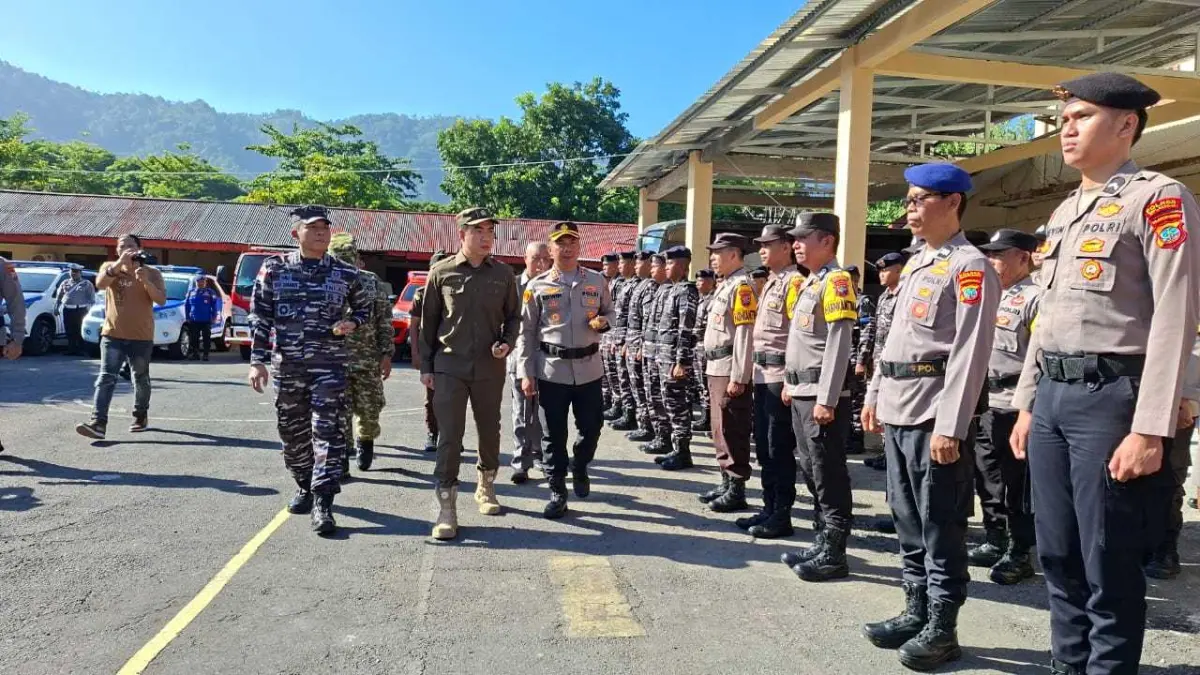 Apel Gelar Pasukan Penanggulangan Bencana yang digelar di halaman Mapolres Kepulauan Sangihe, Selasa (4/8/26).