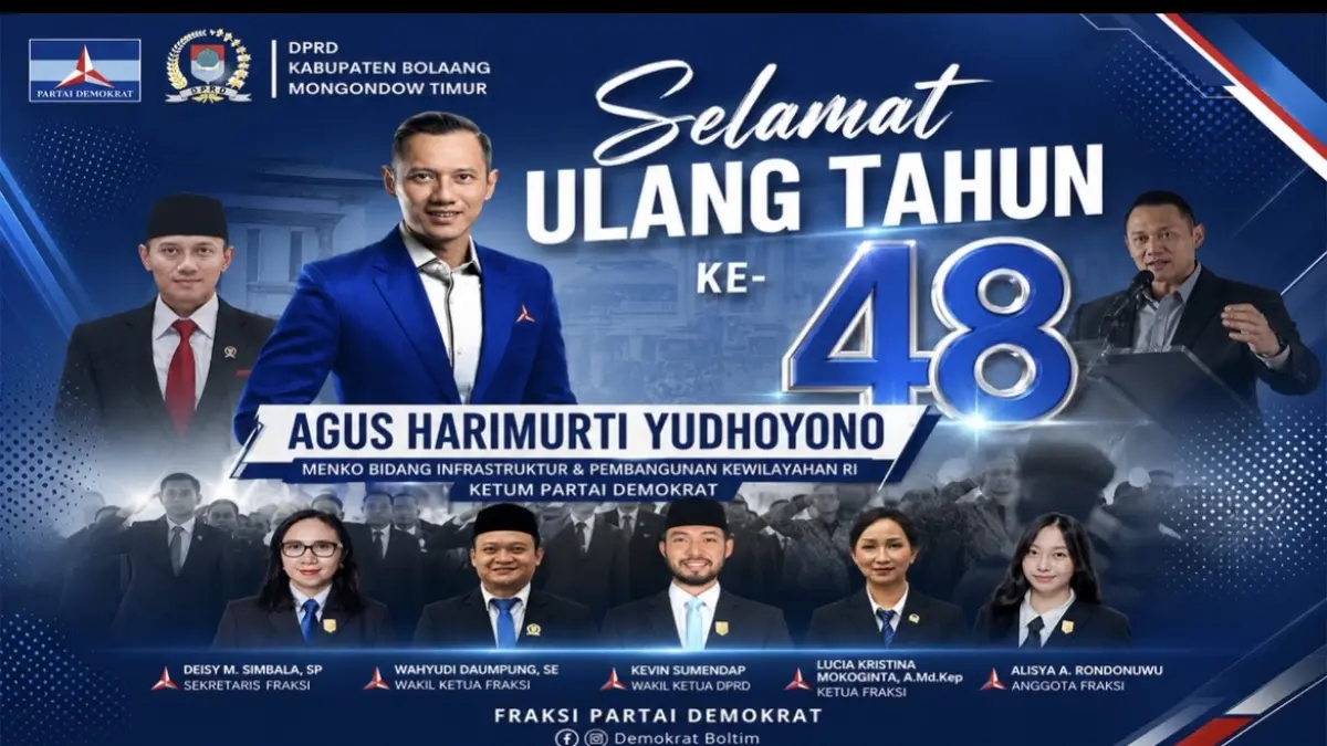Fraksi Partai Demokrat Boltim Ucapkan Selamat HUT ke-48 untuk AHY dengan Penuh Harapan