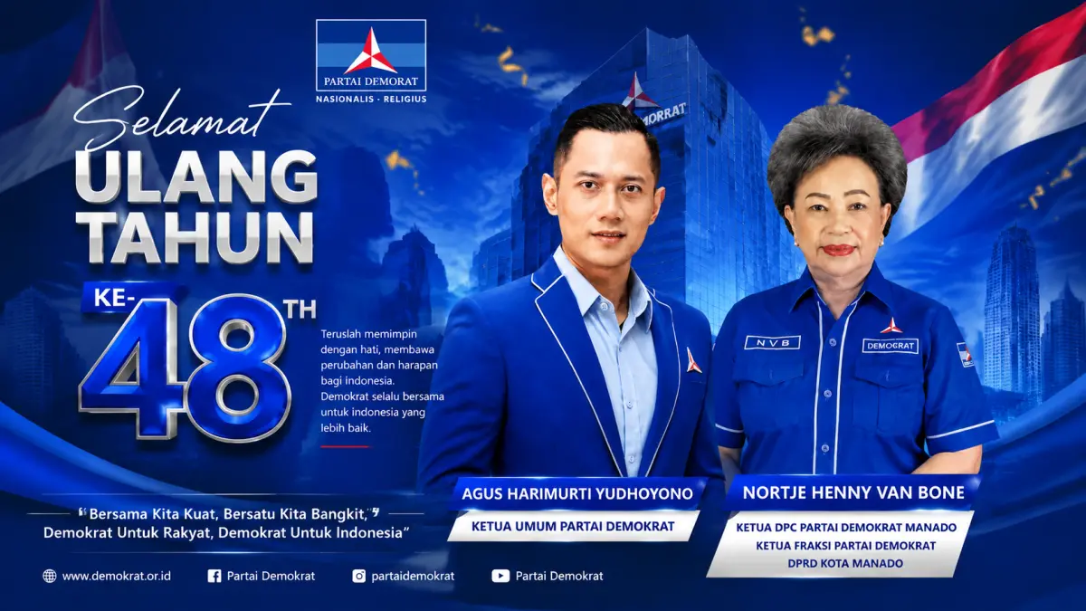 Ketua DPC Partai Demokrat Kota Manado Nortje H. Van Bone menyampaikan ucapan selamat ulang tahun kepada AHY.