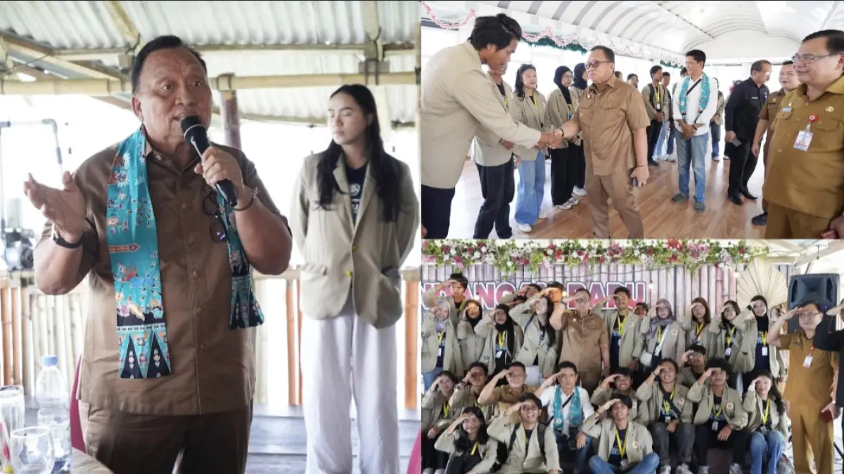 BERI DUKUNGAN: Bupati Robby Dondokambey bersama mahasiswa KKN UGM saat melakukan audensi di RM Pemandangan Baru, Senin(10/8/2026).
