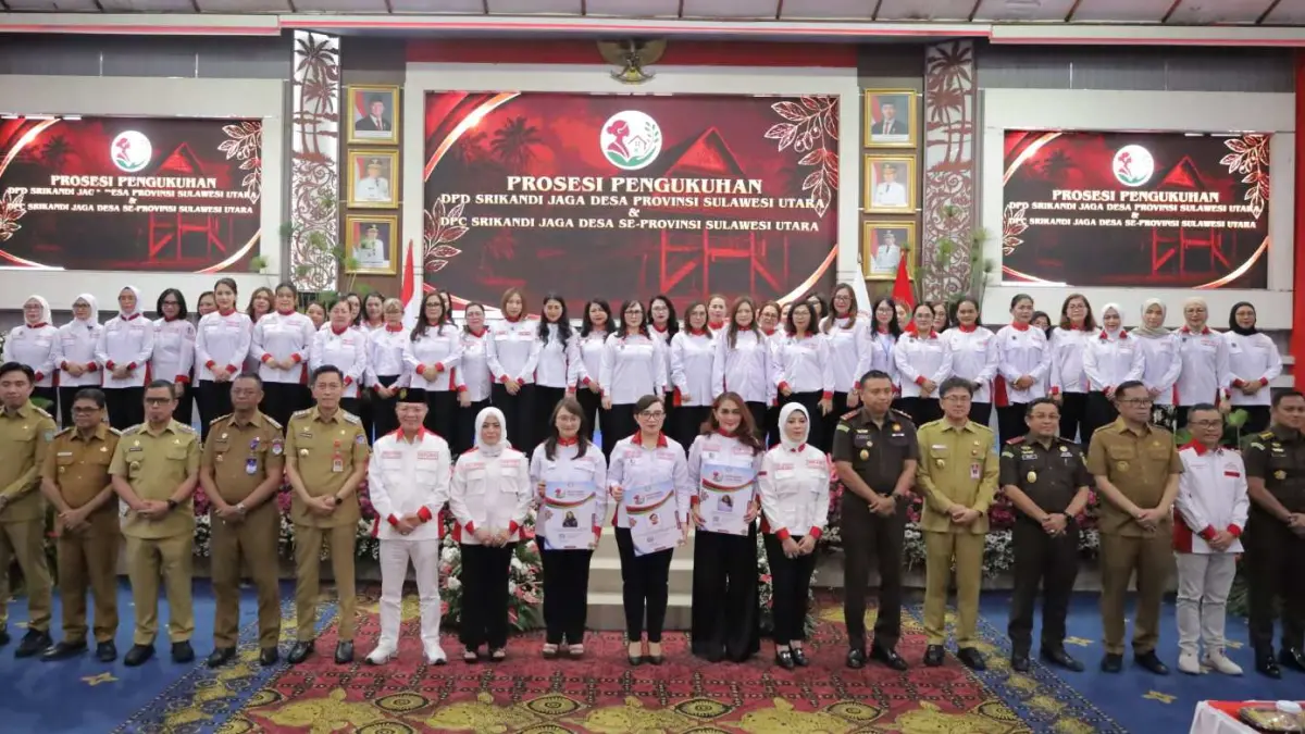 Pelantikan pengurus DPD Srikandi Jaga Desa provinsi Sulawesi Utara, Senin (10/8/26), bertempat di Aula Kantor Walikota Manado.