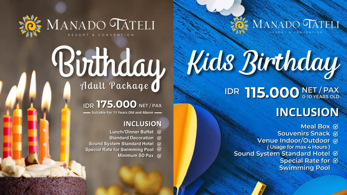 Manado Tateli Resort hadirkan Birthday Package mulai Rp115 ribu, lengkap dengan venue, konsumsi, dekorasi hingga akses kolam renang.