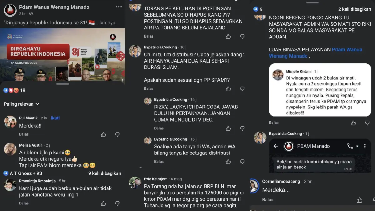 KESAL: Beragam komentar dari pelanggan yang menghiasi ucapan HUT RI dari akun PDAM Wanua Wenang