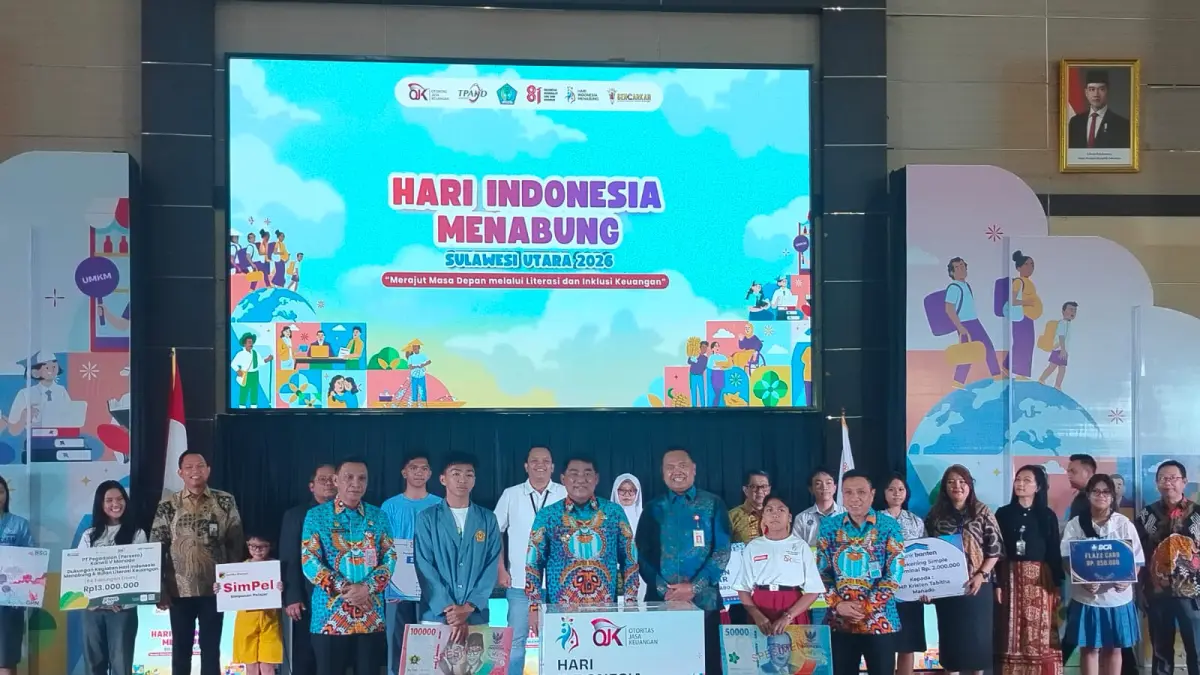 MANTAP: Kegiatan puncak peringatan Hari Indonesia Menabung (HIM) dan Bulan Literasi Keuangan (BLK) Sulawesi Utara 2026, yang digelar di Graha Gubernuran Bumi Beringin, Kamis (12/8).


