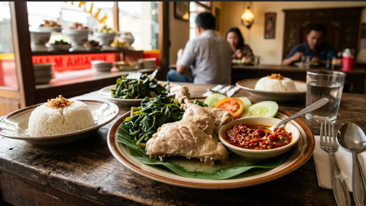 Ayam Pop Padang dengan tekstur daging yang lembut dan gurih, disajikan bersama sambal merah khas yang pedas dan menggugah selera.