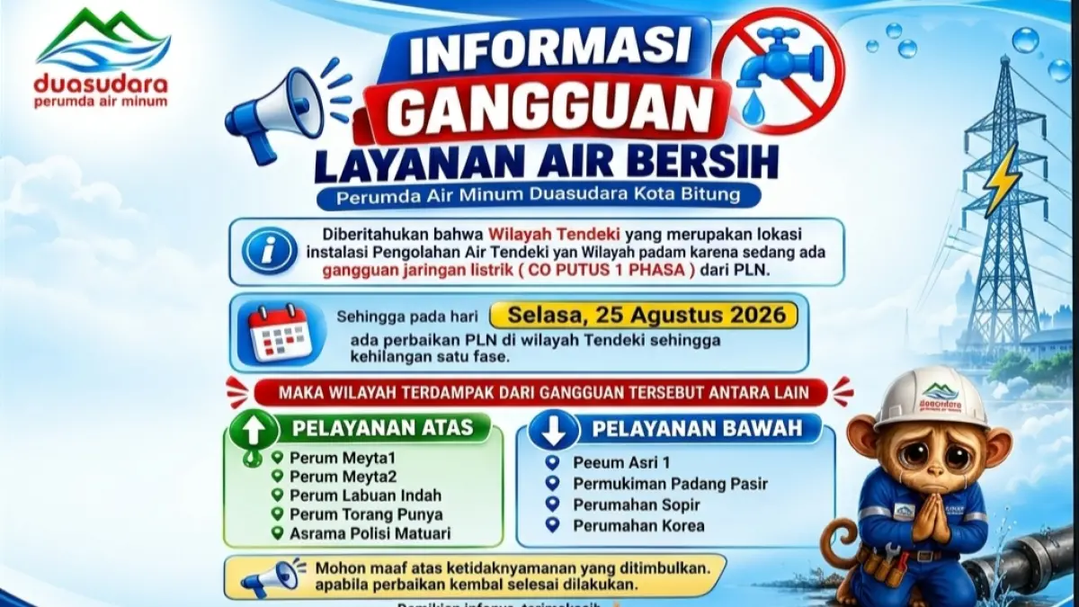 Informasi gangguan layanan air bersih Perumda Air Minum Duasudara Bitung.(Dok Istimewa)
