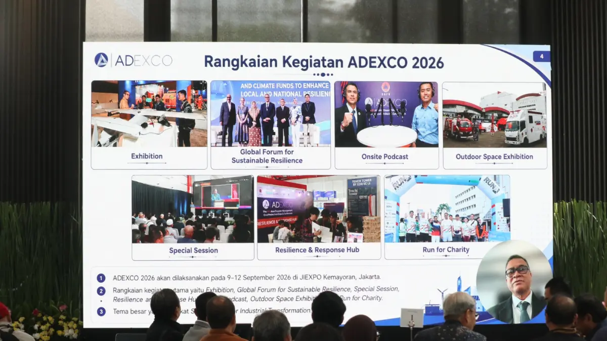 Pemaparan konferensi pers ADEXCO oleh Dr. Raditya Jati, S.Si., M.Si. - Deputi Bidang Sistem dan Strategi BNPB