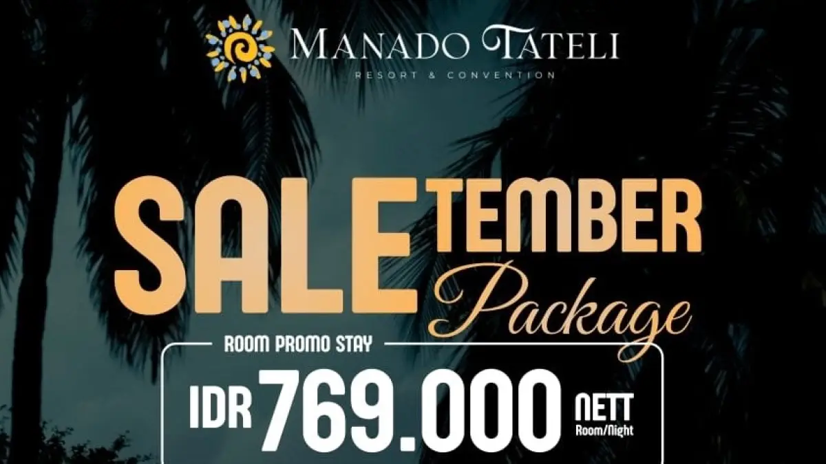 Promo SALETEMBER Manado Tateli Resort hadir mulai Rp769 ribu, menawarkan staycation tepi laut, sunset di The Pier, sarapan, dan fasilitas lengkap.