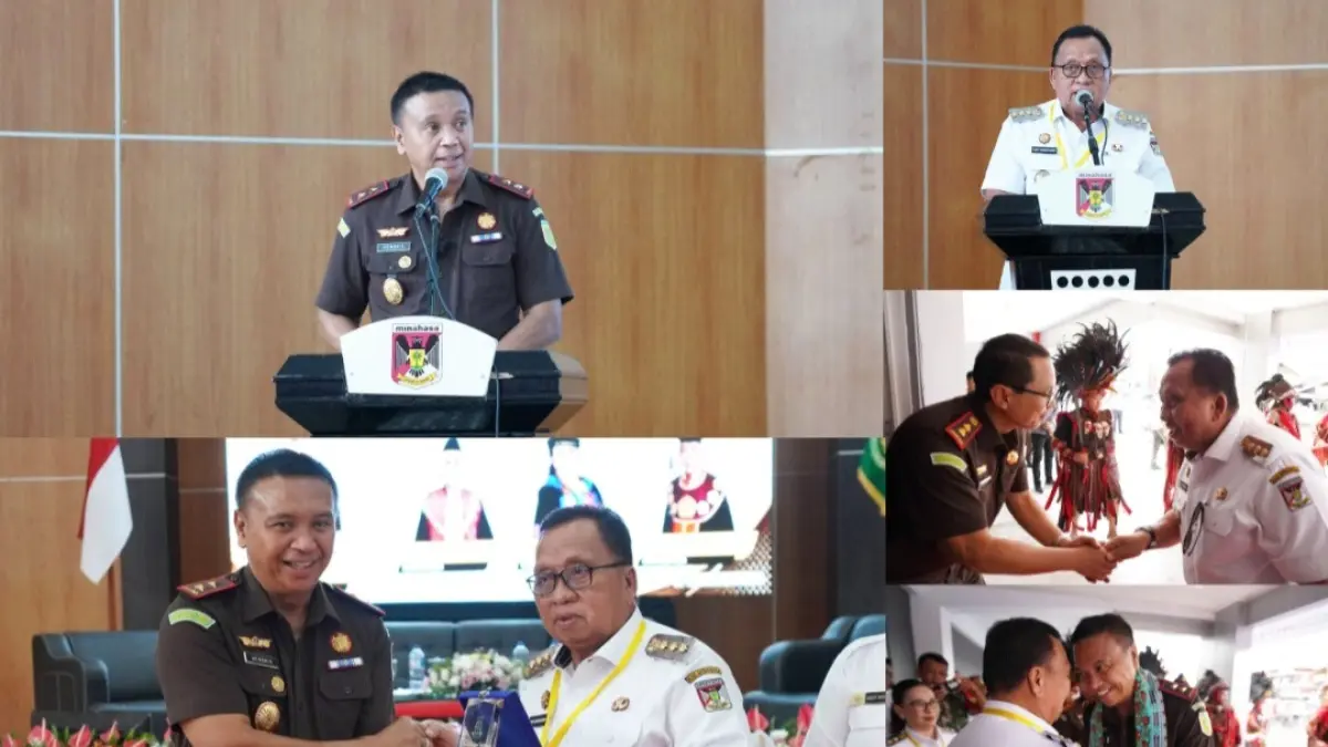SALING DUKUNG: Momen kebersamaan Bupati Robby Dondokambey dengan Kajati dan Kajari Minahasa.