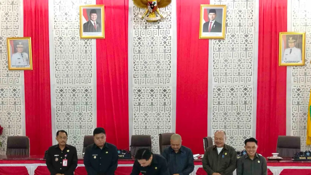 Penandatanganan nota kesepahaman ranperda perubahan APBD Kabupaten Kepulauan Sangihe tahun anggaran 2026, Kamis (3/9/26).