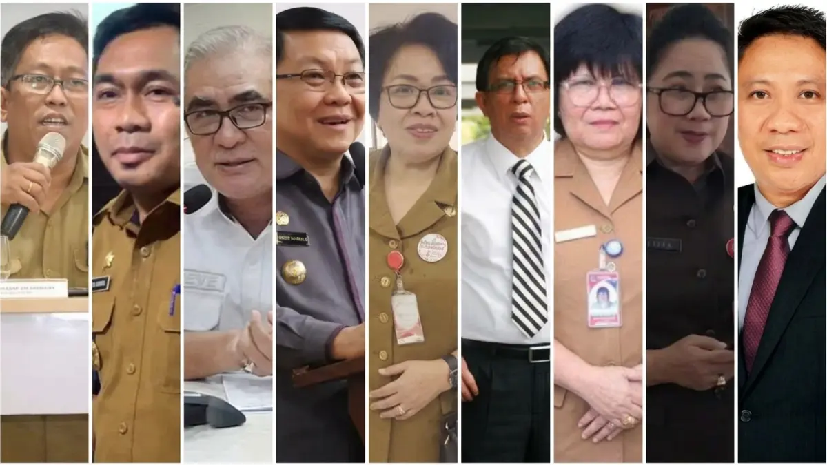 Para pejabat yang diperiksa, foto kiri-kanan: Jun Silangen, Clay Dondokambey, Steve Kepel, Denny Mangala, Flora Krisen, Mecky Onibala, Deasy Paat, Elvira Katuuk, Fransiscus Manumpil