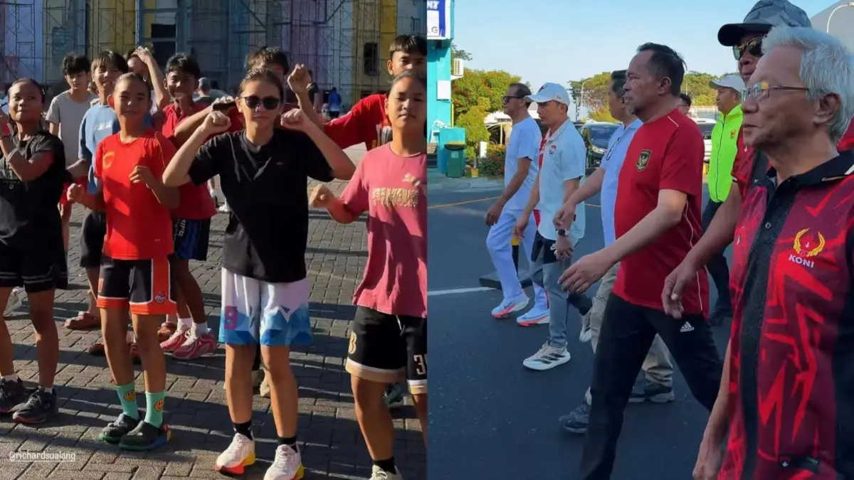 SEHAT: Jalan sehat Wakil Wali Kota Manado yang juga selaku Ketua Umum KONI Manado bersama didampingi Sekkot Manado, Kadispora. Generasi muda yang ikut senam sehat di kompleks Youth Center, Kawasan Mega Mas, Sabtu (12/9) pagi