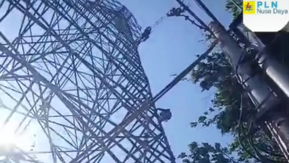 Nampak seorang petugas PLN sedang memanjat tower untuk melakukan perbaikan gangguan listrik di Pulau Lembeh.(Dok Istimewa)