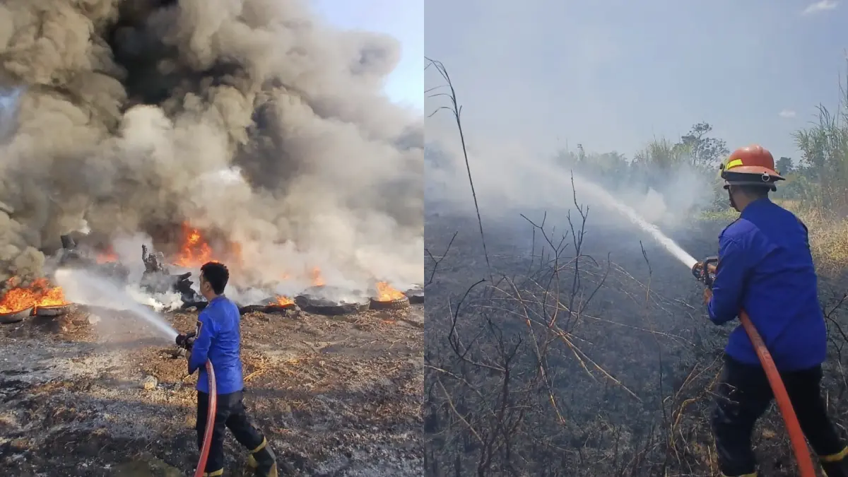 PERJUANGAN: Petugas Damkar Manado yang harus melawan panasnya bara api demi memadamkan si jago merah