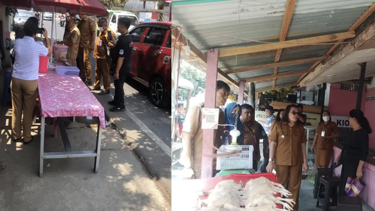TEGAS: Sat Pol PP bersama Pemerintah Kecamatan Mapanget saat melakukan sidak dan penertiban tempat usaha yang sudah memakai badan jalan dan trotoar, Selasa (22/19)