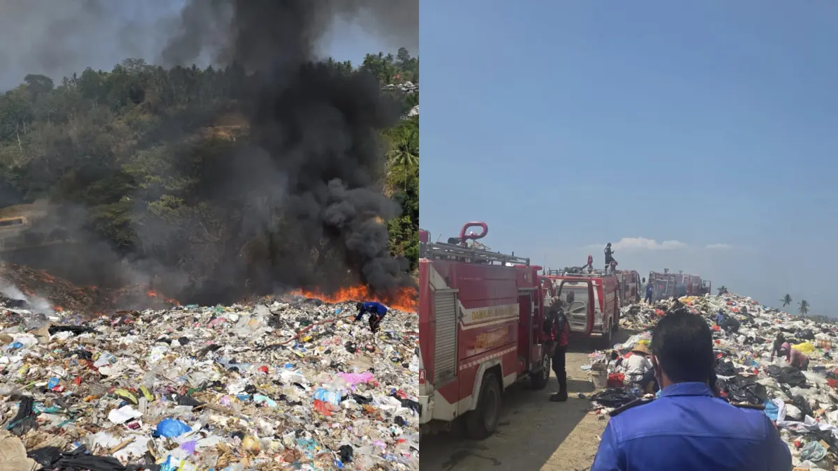 CEPAT: Api membesar di TPA Sumompo, Kamis (24/9). Terlihat juga armada Damkar Manado dan petugasnya sedang melakukan penanganan