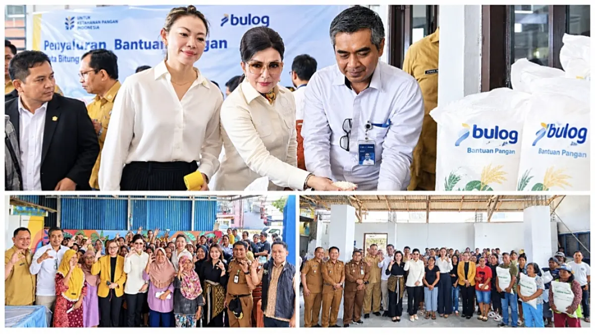 GERCEP: Anggota DPR RI Dr (HC) Christiany Eugenia Paruntu bersama Bulog dalam penyaluran bantuan pangan kepada masyarakat.