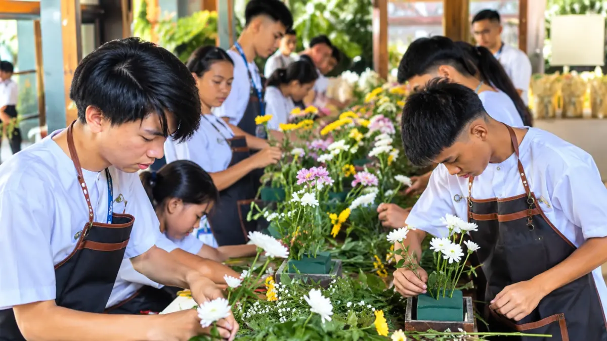 Siswa-siswi SLB/B GMIM Damai Tomohon mengikuti sertifikasi keterampilan merangkai bunga dalam Program SeMerBak. Sertifikasi ini menjadi bagian dari upaya PLN UIP3B Sulawesi dalam mendorong peningkatan kompetensi dan kemandirian penyandang disabilitas.