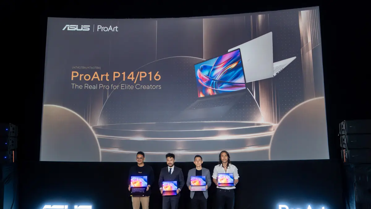 Kika: 
1.
 Adrian Pradipta - Technical Public Relations, ASUS Indonesia,  ⁠Rudy Salim - CEO PRESTIGECORP,  ⁠Lenny Lin - Country Manager, ASUS Indonesia dan  Marcello Tahitoe, Top Indonesian Singer saat peluncuran ASUS ProArt P14 (H7407BA) dan ASUS ProArt P16 (H7607BA) dengan superchip NVIDIA RTX Spark™, Selasa (20/10).