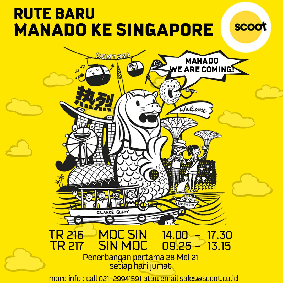 Scoot buka penerbangan PP Manado-Singapura.