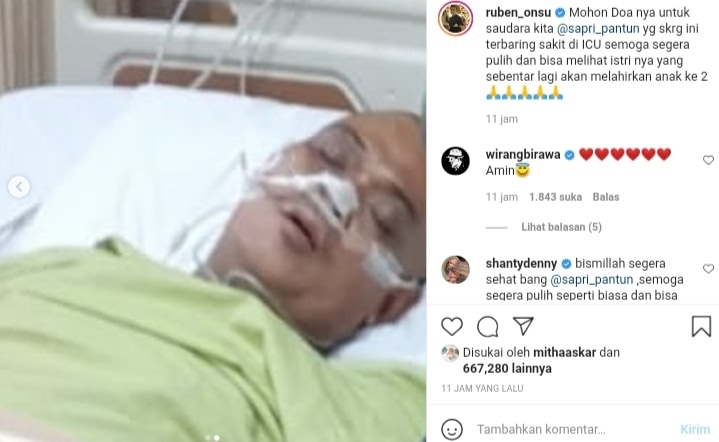 Komedian Sapri sedang riawat intensif dirawat di RS Sari Asih, Kota Tangerang.