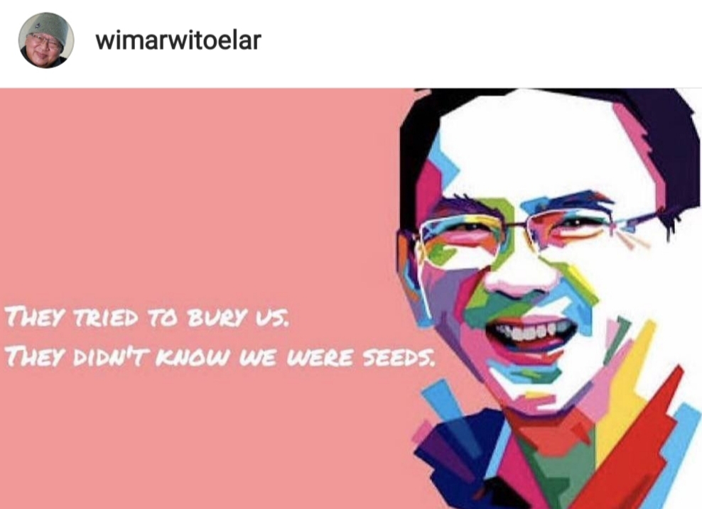 Wimar Witoelar memposting di akun instagram mendukung mantan Gubernur DKI Basuki Tjahaja Purnama (Ahok) dalam kasus penodaan agama 2016 lalu. (Instagram @wimarwitoelar)