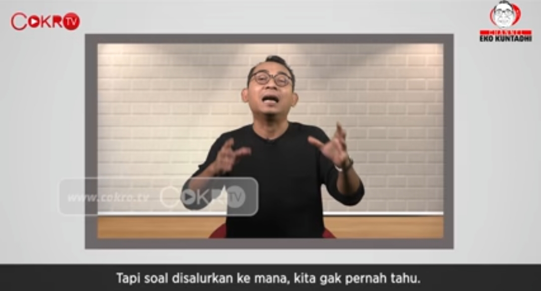 Saluran youtube Eko Kuntadhi yang menyinggung kurang jelas arah dan tujuan sumbangan donasi pinggir jalan Palestina.