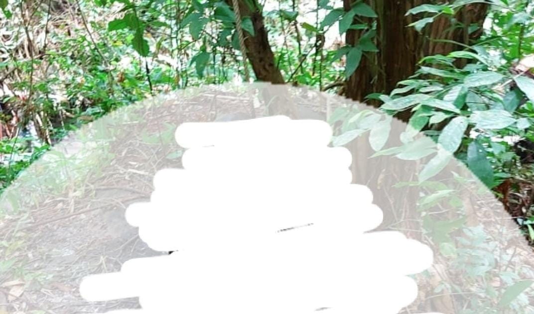 Lokasi yang diduga menjadi tempat pelarian terakhir terduga pembunuh adik Marsela Sulu, di Desa Koha. Ada tali yang masih terikat di pohon dan leher sosok tubuh pria yang sudah hitam membusuk.