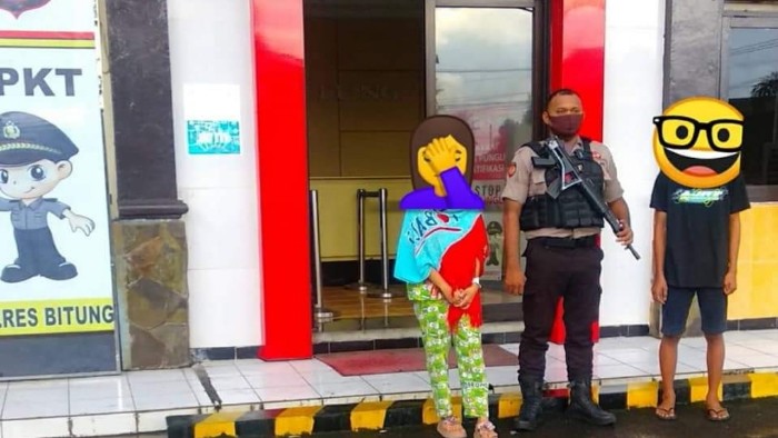Dua pemeran video asusila saat diamankan di Polres Bitung, Senin (31/5) kemarin