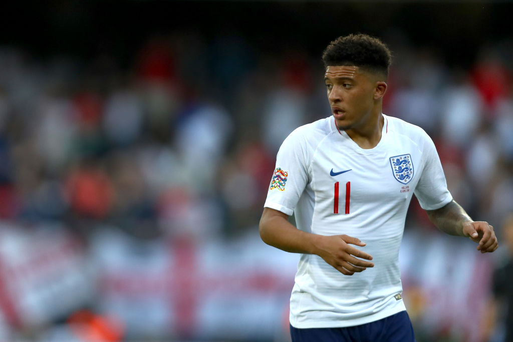 GUIMARAES, PORTUGAL - JUNE 06: Jadon Sancho of England in action during the UEFA Nations League Semi-Final match between the Netherlands and England at Estadio D. Afonso Henriques on June 06, 2019 in Guimaraes, Portugal. (Photo by Dean Mouhtaropoulos/Gett