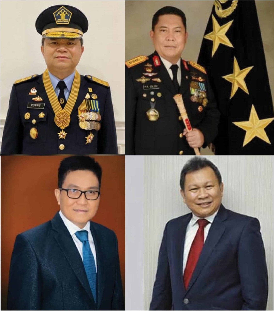NARASUMBER: (dari kiri atas) Irjen Pol (Purn) Dr Ronny Franky Sompie SH MH, Komjen Pol Dr Drs Petrus Reinhard Golose MSi (Kepala Badan Narkotika Nasional RI), (dari kiri bawah) Dr dr Jimmy Panelewen SpB-BKD (Dirut RSUP Prof Dr RD Kandou Manado) dan Revino