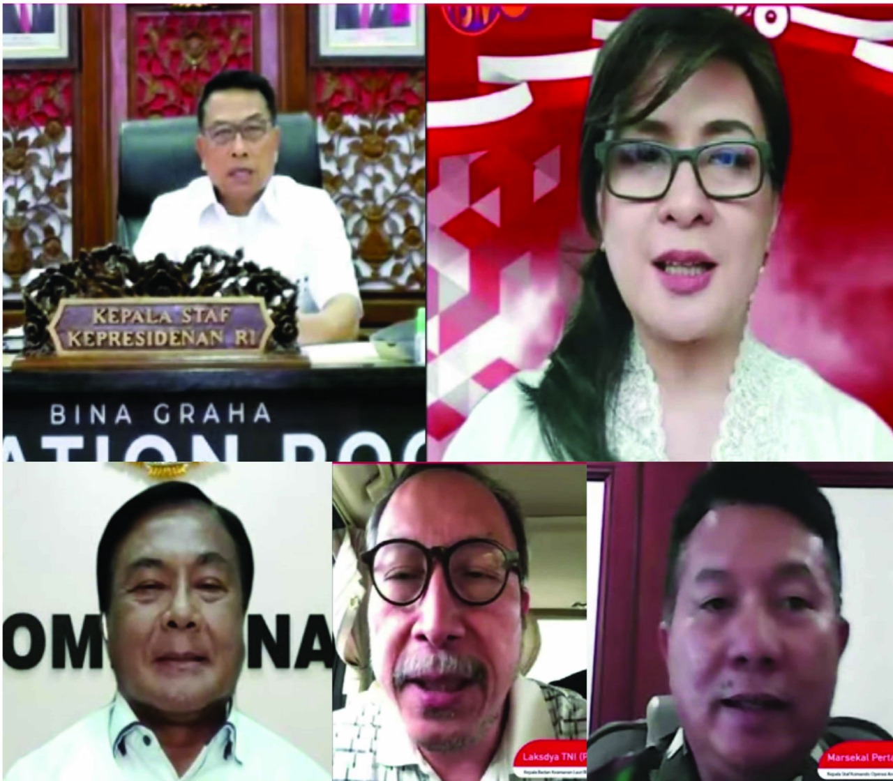 WEBINAR KEBANGSAAN: (foto atas, dari kiri) Keynote Speaker Kepala Staf Kepresidenan RI Jenderal TNI Purn Dr H Moeldoko SIP, Ketua Umum DPP KKK Angelica Tengker. (Foto bawah, dari kiri) Panelis Ketua Harian Komisi Kepolisian Nasional (Kompolnas) Irjen Pol