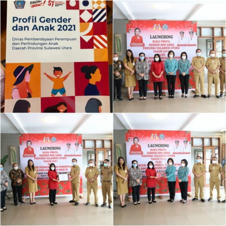 SINERGITAS: Menteri PPA Bintang Puspayoga, saat melaunching langsung buku profil gender dan anak di Provinsi Sulut. (Balladewa/MP)