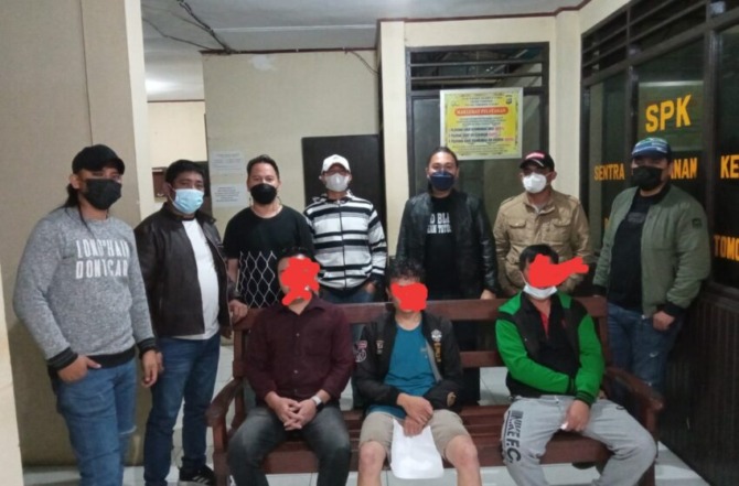 DIAMANKAN: Ketiga pelaku adu jotos dibekuk Tim URC Totosik. Dok istimewa