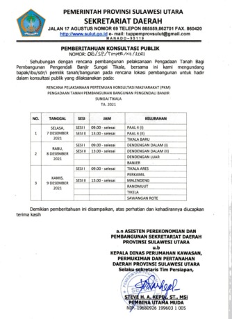 Jadwal PKM Pengadaan Tanah Pembangunan Bangunan Pengendali Banjir Sungai Tikala.