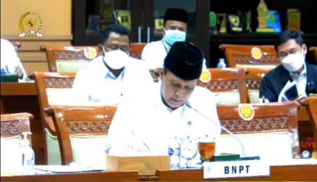 Kepala BNPT Komjen Pol Boy Rafli Amar dalam rapat kerja bersama Komisi III DPR. (Foto tangkapan layar).