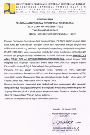 Hati-hati Penipuan Modus Penunjukan Penyedia Barang/Jasa Pelaksanaan P3-TGAI.