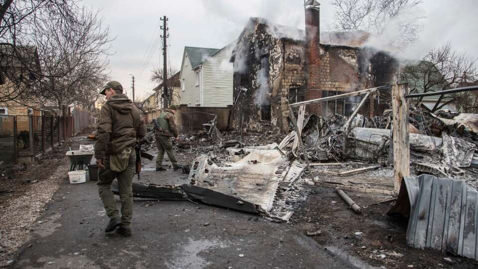 Puing-puing akibat ledakan di ibukota Ukraina Kyiv. (Istimewa)