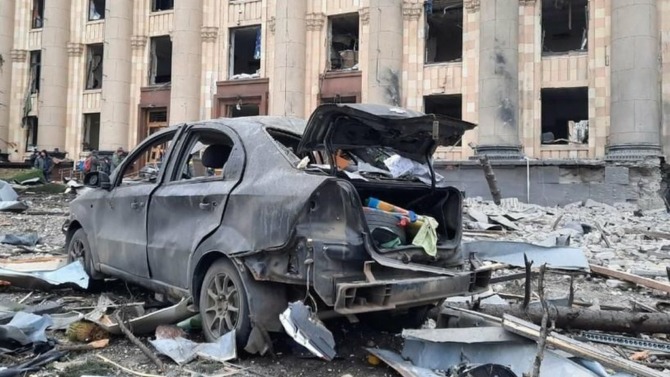 Kondisi Kota Kharkiv setelah dibombardir pasukan Rusia (Istimewa)