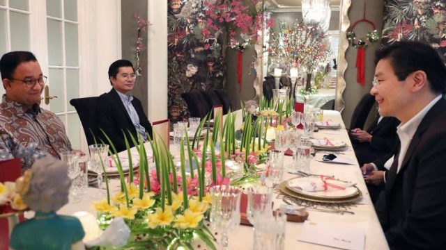 Menkeu Singapura Lawrence Wong dijamu Anies Baswedan di Jakarta. Tapi momen itu tak diunggah Anies Baswedan di media sosialnya seperti biasanya. (Twitter @LawrenceWongST) 
