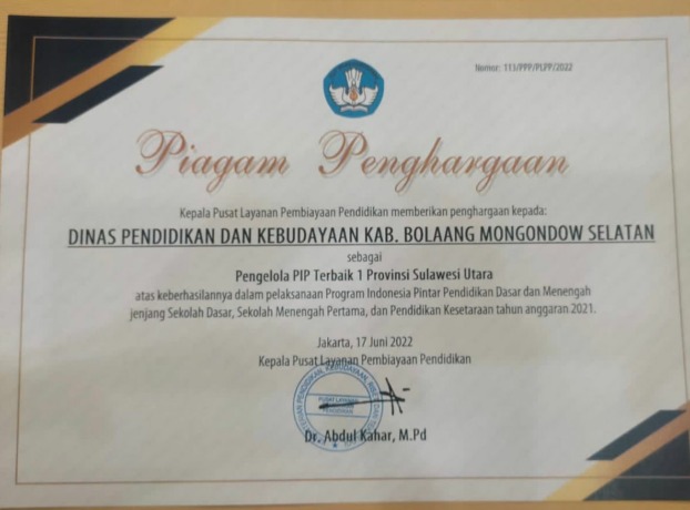 Penghargaan dari Kemendikbudristek, melalui Puslapdik. (Istimewa)
